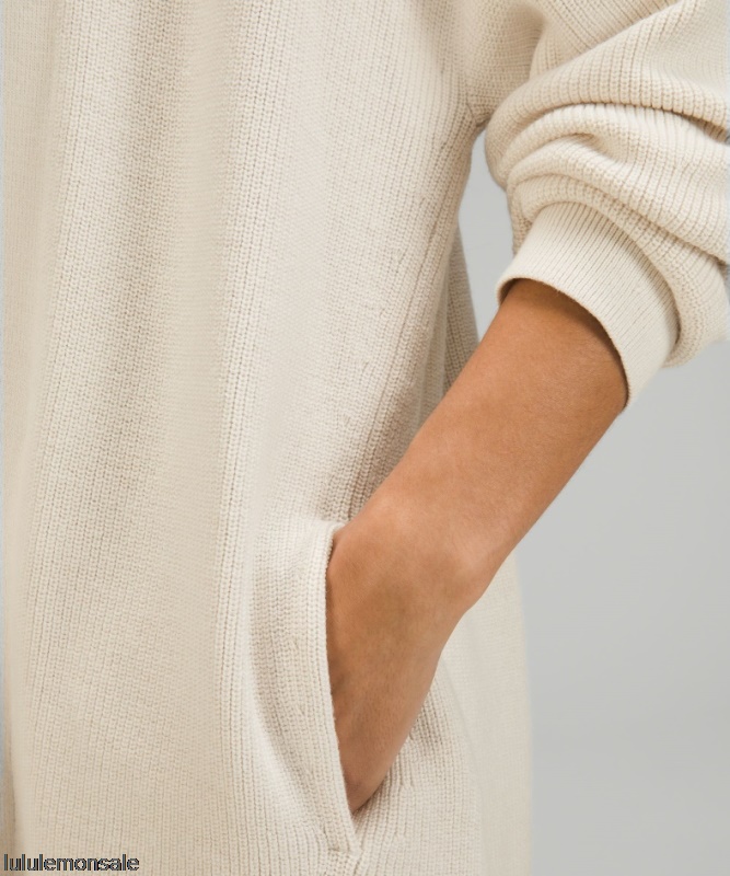 Lululemon Damen DELULU482 | White Opal Gerippter Langer Wickelpullover Aus Einer Merinowollmischung